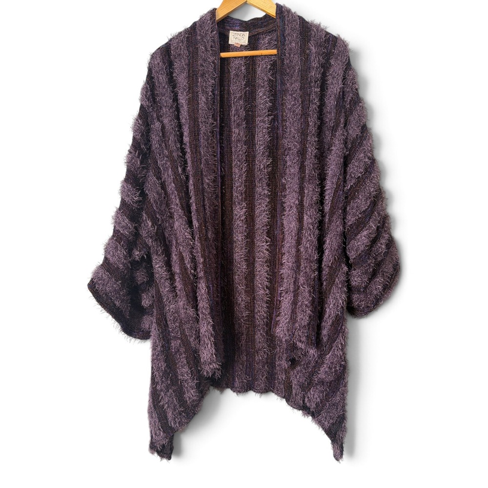 Vintage Zonda Nellis Purple Striped Eyelash Knit Oversized Kimono Jacket XL